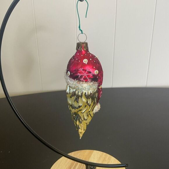 Old World Christmas Ornament Santa Claus Head Face Glass Red White 4.5" - Picture 5 of 8